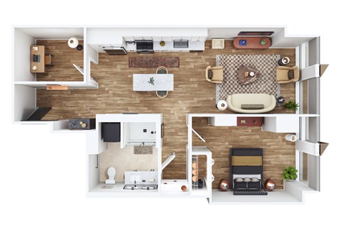 Floor plan for 1 bed, 1 bath, 771 sqft